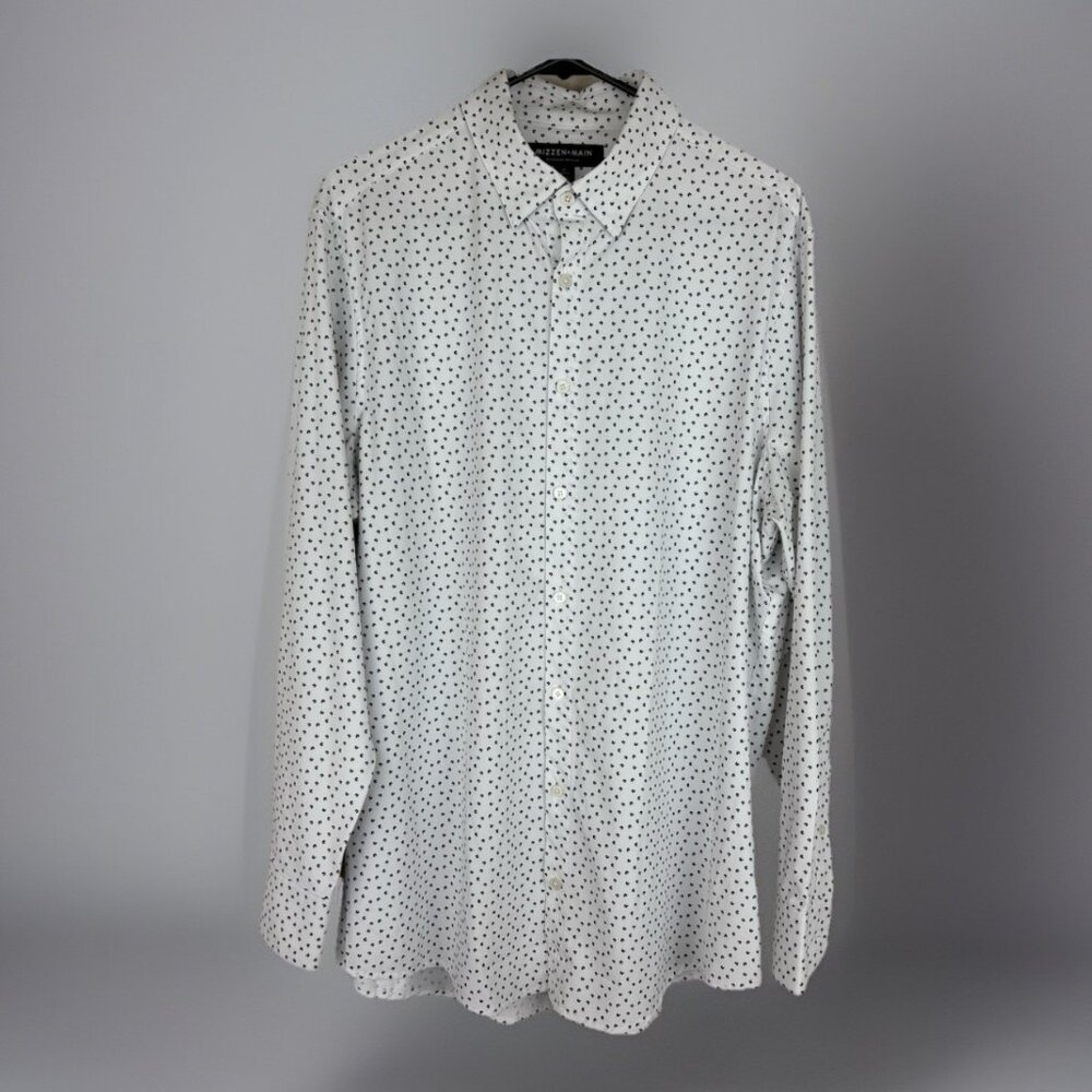 MIZZEN MAIN Performance Stretch LS Dress Shirt White Mini Dot Men Med Classic